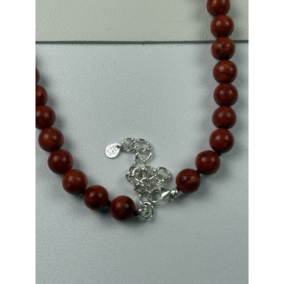 GSJ Coral Heart Beaded 16"-18.5" Sterling Silver Clasp Necklace - Picture 8 of 12